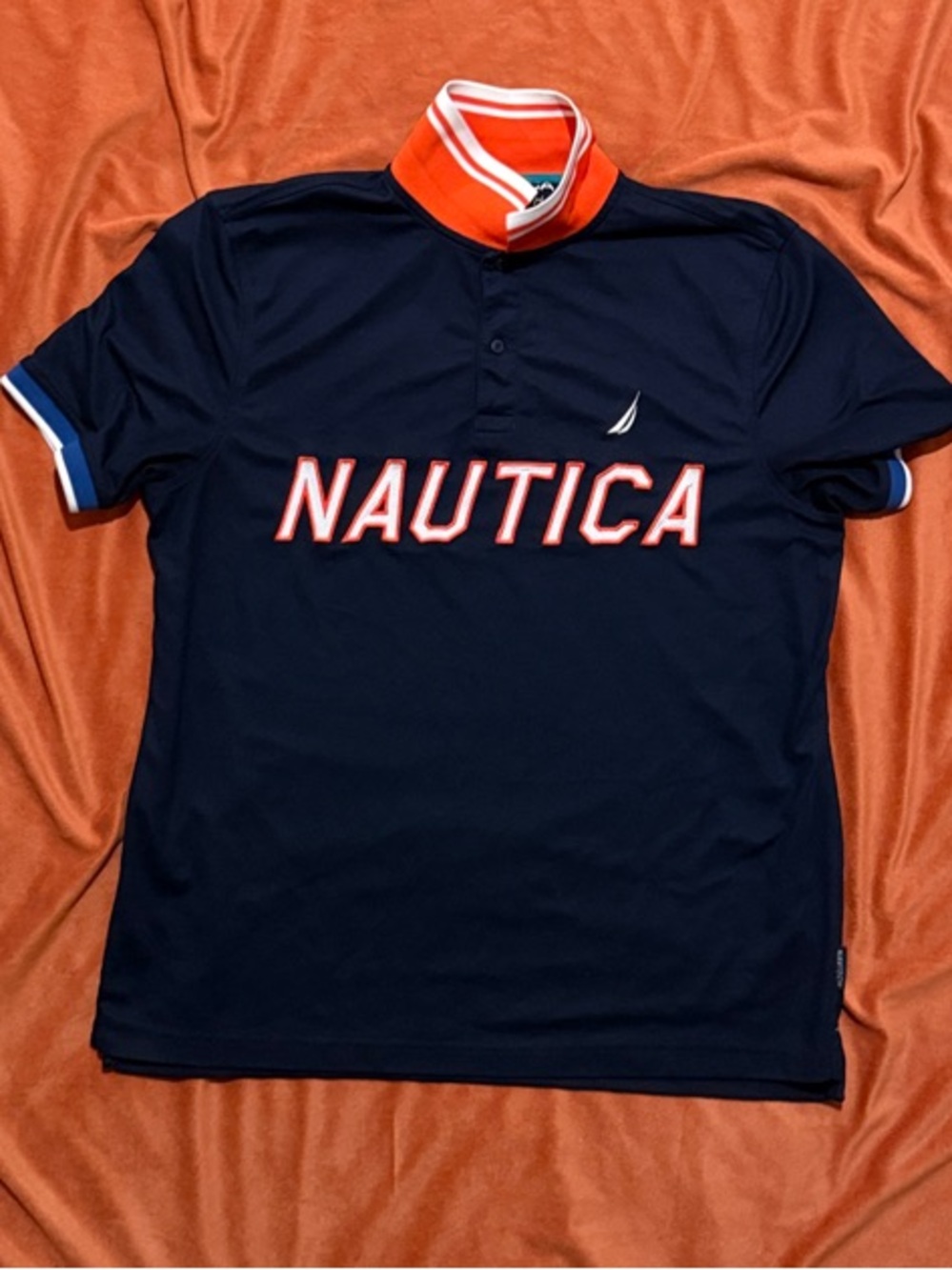 Nautica Navy Polo with Orange Collar and White Trim